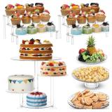 RimCereal 6 Pcs Acrylic Cake Stands Set Include 2 Display Risers 1 Pcs 4 Tier Cupcake Tower and 3 Clear Round Dessert Trays Cake Table Holder for Wedding Baby Shower Decoration (Retro Style)