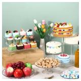 RimCereal 6 Pcs Acrylic Cake Stands Set Include 2 Display Risers 1 Pcs 4 Tier Cupcake Tower and 3 Clear Round Dessert Trays Cake Table Holder for Wedding Baby Shower Decoration (Retro Style)
