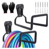 2 Pack Garden Hose Holder, Hose Reel Heavy Duty Hose Hanger, Wall Mounted Water Hose Holder Outdoor/Indoor Metal Durable Hose Hooks Ideal for Water Hose Storage Garden Yard Hold Max 154 Lbs- Black