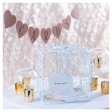 Fun Express White Metal Card Holder - Box with Scroll Design and Hinged Lid - Wedding and Event Decor - 1 Piece