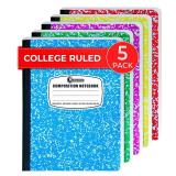 Rosmonde 5 Pack Composition Notebooks College Ruled, 200 No Bleed Pages (100 Sheets) 9-3/4x7-1/2 Notebooks for Work, Back to School Supplies for College Students, Notebooks for Women, Colors May Repea