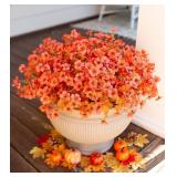 HyeFlora Artificial Fall Flowers Faux Mums for Outdoor Indoor Garden Home Decoration, Faux Flower Daisy with Eucalyptus Leaves Fake Mums Plants Greenery Boxwood Porch Patio, 12 Bundles (F Orange)