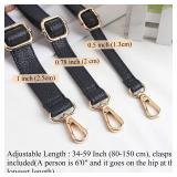 BEAULEGAN Purse Strap Replacement - Full Grain Microfiber Leather - 59 Inch Long Adjustable for Crossbody Shoulder Bag - 0.7 Inch Wide, Black/Gold