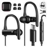 USB C Headphones Over Ear Hooks for iPhone 17 Air 16 15 Pro Max Plus, Wrap Around Ear Buds with Loops Mic Type C Earphones Running Sport Wired Earbuds for Samsung S25 S24 Ultra S23 S22 Pixel 10 9 8