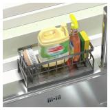Stainless Steel Kitchen Sink Storage Rack - Integrated Sponge Holder & Countertop Organizer for Dishcloth, Soap & Brushes - Space-Saving Kitchen Rack - Grey
