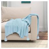 YAGEANNL Knit Throw Blanket for Couch, Lightweight Sofa Throw Blankets with Fringe Tassel, Cozy Super Soft Knitted Blanket for Couch Bed Sofa Chair Living Room Gift, Light Blue, 50x 60