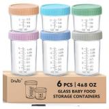 DRKIO 6 Pack Glass Baby Food Storage Containers - 4 & 8 oz Baby Food Jars with Lids Baby Food Maker Microwave Dishwasher Freezer Safe 100% Leak Proof BPA Free Reusable