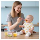 DRKIO 6 Pack Glass Baby Food Storage Containers - 4 & 8 oz Baby Food Jars with Lids Baby Food Maker Microwave Dishwasher Freezer Safe 100% Leak Proof BPA Free Reusable