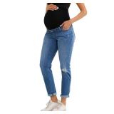 Leovqn Maternity Jeans for Women Boyfriend Stretch Over Belly Denim Pregnancy Pants, Throughout Pregnancy Suitable Small