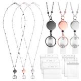 Lanyards for Id Badges 3 Pack Badge Lanyard with 6 Pcs Id Badge Holder Retractable Stainless Steel Teacher Lanyard Cruise Ship Lanyards for Girl Women (Black, Silver, Rose Gold)