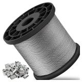1/16 Wire Rope, 1000FT 304 Stainless Steel Cable with 300Pcs Crimp Sleeves, Aircraft Grade, 7x7 Strand, 368lbs Breaking Strength, for Garden Trellis, Clothesline, Railing,Trellis