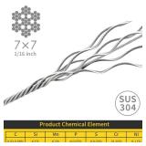 1/16 Wire Rope, 1000FT 304 Stainless Steel Cable with 300Pcs Crimp Sleeves, Aircraft Grade, 7x7 Strand, 368lbs Breaking Strength, for Garden Trellis, Clothesline, Railing,Trellis