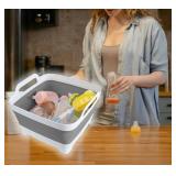 GIMWA Collapsible Wash Basin for Baby Bottles - 2.4 Gallons Portable Wash Bin for RV Camping Sink, Space-Saving Dish Tub (Gray)