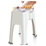 TidyFriend Shower Foot Rest 9.27 x 7 x 10 Inches, Plastic Pedicure Foot Rest, 3 Pockets Shower Stool for Shaving Legs Hold Shaving Essentials (Beige)