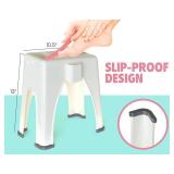 TidyFriend Shower Foot Rest 9.27 x 7 x 10 Inches, Plastic Pedicure Foot Rest, 3 Pockets Shower Stool for Shaving Legs Hold Shaving Essentials (Beige)