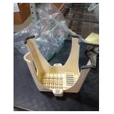 TidyFriend Shower Foot Rest 9.27 x 7 x 10 Inches, Plastic Pedicure Foot Rest, 3 Pockets Shower Stool for Shaving Legs Hold Shaving Essentials (Beige)