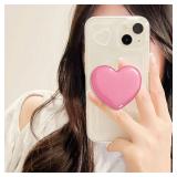 Cute Heart-Shaped Phone Grip - Rose Pink Love Handle Phone Grip, Large 3D Collapsible Crystal Phone Mount Holder Stand, Compatible with Kindle, iPhone - Christmas Valentines Gift for Girls Women