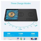 Wireless Charging Pad, ZealSound Ultra-Slim Triple Charger Station for Multiple 3 Devices & New Airpods Ultra Slim PU Leather Wireless Charging Mat W/AC Adapter for Smartphone Phone (Black)