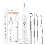 Plaque Remover for Teeth, Electric Tooth Cleaner Tartar Remover for Teeth with LED Light,4 Modes Rechargeable Teeth Cleaning Kit with Dental Tools, 2 Replaceable Heads (White A)