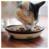 TTCAT Oval Ceramic Cat Food Bowl,Cute Dish,Small Pet Feeding Dishes for Cat,Kitten,Dishwasher Safe.
