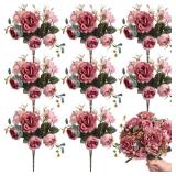 Yunsailing 8 Packs Artificial Peony Flowers Faux Silk Hydrangea Bouquet Vintage Wedding Home Table for Door Decor Reusable Bouquet of Rose Flowers for Valentine Wedding Birthday Party(Dark Pink)