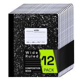 ONAVIA Composition Notebook Wide Ruled 12 Pack, 200 Pages (100 Sheets), 9-3/4 x 7-1/2, Black Marble Composition Books Bulk, Notebooks for School, Work, Office, Durable Comp Book, School Supplies