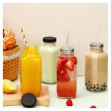 CUCUMI 9pcs 16oz Glass Juice Bottles with Lids, Reusable Juice Containers Drinking Jars Water Cups with Brush, Glass Straws, Lids with Hole
