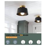 LHLYCLX Ceiling Light Fixture, Hallway Ceiling Light with Gold Plate and Matte Black Shade, Modern Simple Style Porch Light Fixtures Semi Flush Mount (Black)