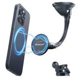 PROfezzion Suction Cup & Vent Clip Combo Magnetic Phone Holder Compatible with MagSafe on Car Windshield, Dash or Vent for iPhone 17 16 15 14 13 12 Pro Max, Mag-Safe Case & All Phones [Aluminum Rod]