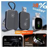 Redlake Wireless CarPlay Adapter for iPhone 2025 Wireless Apple CarPlay Adapter Mini Size with Cable USB & USB-C/Type-C Plug and Play Stable Connection and No Delay