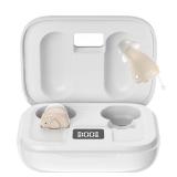 Invisible Hearing Aids for Seniors with Crystal Sound, Digital In-the-Ear Discreet & Comfortable Fit Hearing Aids with Intelligent Noise Reduction, One Button Control, Lasts Up to 100 Hours (Beige)