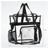 Masirs Clear Tote Bag Stadium Approved, Mesh Pockets, Shoulder Straps and Zippered Top, Perfect Clear Bag for Work, Sports Games and Concerts, Meets Stadium Tournament Guidelines, (Black)