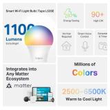 Tapo TP-Link Smart Light Bulbs, 1100 Lumens High Brightness (75W Equivalent), Matter-Certified, 16M Colors WiFi Light Bulb, Dimmable, Works w/Siri, Alexa & Google Home, A19 E26, L535E(4-Pack)
