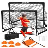 Kids Soccer Goals for Backyard, 2 of 6 x 4 ft Kids Soccer Goal Set Soccer Net with 10 Soccer Cones, Agility Ladder & Carry Bag, Portable Soccer Training Equipment.