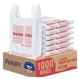 Fuxury 1000 Count Thank You Plastic Bags (11.5 x 6.5 x 21) White, T-shirt, Grocery, Take Out, To Go, Retail Shopping Bags in Bulk (Made in USA)
