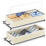 Yecaye Under Bed Storage with Wheels, 2 Pack Under Bed Storage Containers with Clear Lids, Rolling Underbed Organizer Drawer Bins for Clothes, Shoes, Toys, Blankets (Beige, 32 x 17 x 6.7 in)