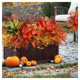 Besteek 5 Bundles Artificial Fall Flowers for Outdoor Decoration, Fake Plants Faux Mums Flowers UV Resistant Daisy Boston Fern Fall Stems for Autumn Planters Window Box Garden Porch Indoor Home Decor