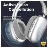 Wireless Over Ear Headphones, Noise Canceling Bluetooth Headphones with Microphones,Hi-Res Audio,48H Playtime,Foldable,Breathable Soft Earpads for iOS/Android/Samsung/PC-Silver