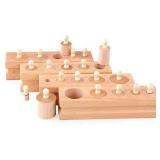 Adena Montessori Wooden Small Cylinders Block,Knobbed Cylinder Socket,Montessori Materials Wooden Cylinders Ladder Blocks,Sensorial Educational Tools Preschool Early Learning Toys for Kids (Set of 4)