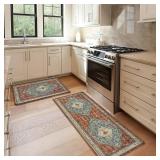 Collive Boho Kitchen Mat 2PCS, Cushioned Anti Fatigue Kitchen Mats for Floor Waterproof Kitchens Rugs Set of 2, Non Slip Comfort Standing Mat for Office, Sink, Laundry, 17x30+17x59