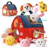 Alsatic Baby Toys for 1 Year Old, Surprise Barn Stuffed Farm Animals, Crinkle, Rattle, Mirror, Montessori Toys for One Year Old Boy Girl Birthday Gift, Christmas Baby Stocking Stuffers for 1-3 Toddler