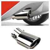Universal Chrome Exhaust Tip, 1.5-2.1 Inlet, Stainless Steel, Adjustable Car Muffler Decorative Tip, Fits Pipes with 1.5-2.1 Diameter, 2.24 Outlet, 5.76 Long, Straight Pipe Kit (Curved)