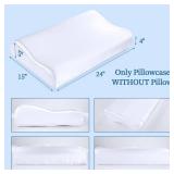 HOMBYS Satin Pillow Case for Contoured Support - Zippered Pillow Cover for Neck - Silky, Smooth and Breathable, 24x14x5, Pure White