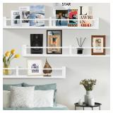 PHOENANCEE Nursery Shelves for Wall,Kids Bookshelves Set of 2,Floating Bookshelf Baby Book Toy Display Storage Organizer Decor with Wooden Beads Bar,Preassembled,Natural Pine Wood,32 Inch(White)