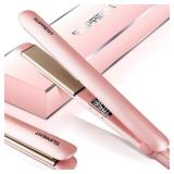 SUPRENT Hair Straightener 1 Inch Flat Iron- 2-in-1 Ceramic Straightens & Curls for Travel- Heats Up Fast- Hair Straightening Iron with 110-240V Dual Voltage and LCD Display- Pink