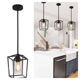 Raxighn Pendant Light Fixture,Adjustable Black Iron Cage Farmhouse Metal Kitchen Island Hanging Light with Clear Glass Shade, Suitable for Kitchen Island, Entrance, Dining Room, Hallway(1 Light)