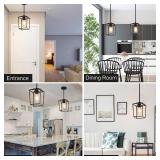 Raxighn Pendant Light Fixture,Adjustable Black Iron Cage Farmhouse Metal Kitchen Island Hanging Light with Clear Glass Shade, Suitable for Kitchen Island, Entrance, Dining Room, Hallway(1 Light)