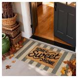 Sungea Striped Outdoor Fall Front Door Mat 24x51, Cotton Hand Woven Rug Indoor Doormat Washable Black and Tan Rug Runner, Foldable Front Door Rugs for Entryway/Farmhouse/Home Entrance