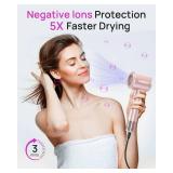 Hair Dryer, High-Speed Ionic Low Noise Blow Dryer with Brushless Motor for Fast Drying, Thermo-Control Quiet Compact Hair Blow Dryer with Magnetic Diffuser for Curly Hair for Home Travel Salon