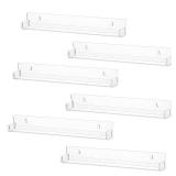 LikeU 6 PCS Clear Acrylic Floating Shelves Book Shelf Display Ledge,5 MM Thick Wall Mounted Storage Shelf for Nursery Decor,Invisible Kids Bookshelf and Small Toy Storage,15 Inch
